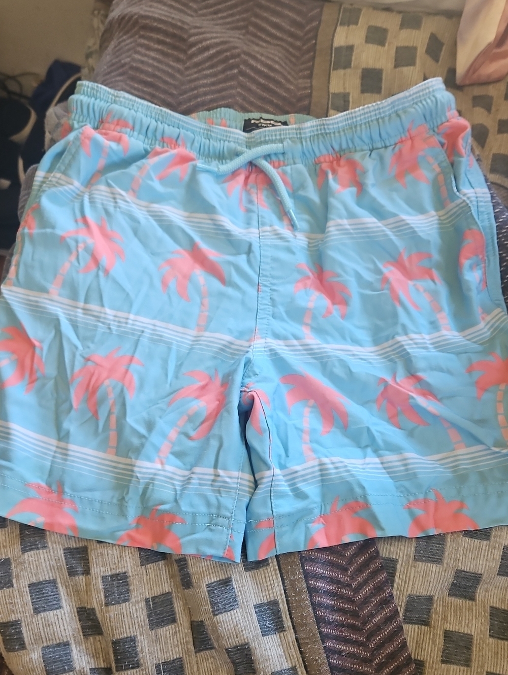 RSQ Light Blue Swim Trunks with Coral Palm Print
